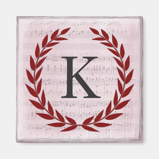 Imán Laurel Wreath Sheet Music Monograma inicial K (Frente)