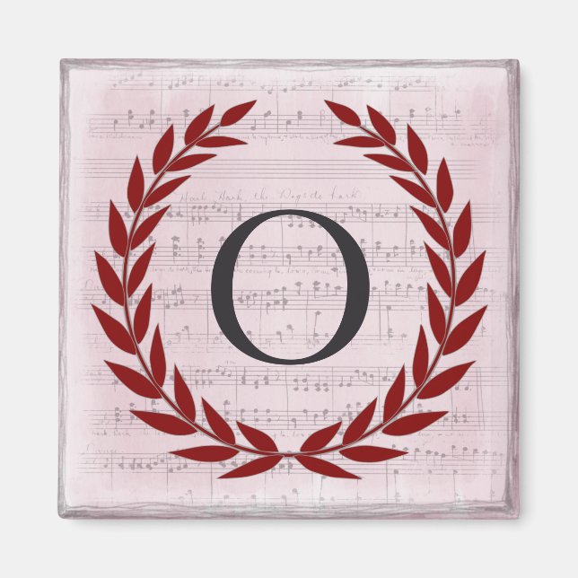 Imán Laurel Wreath Sheet Music Monograma Inicial O (Frente)