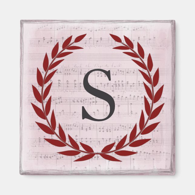 Imán Laurel Wreath Sheet Music Monograma Inicial S (Frente)