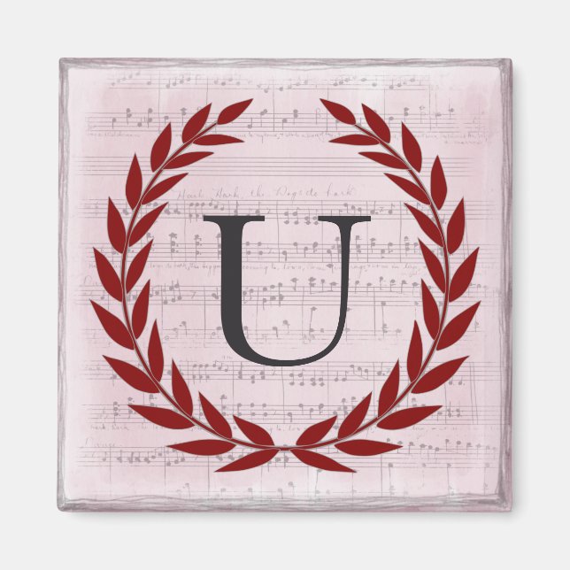 Imán Laurel Wreath Sheet Music Monograma inicial U (Frente)