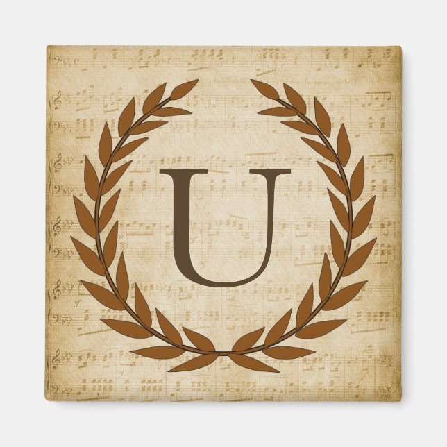 Imán Laurel Wreath Sheet Music Monograma inicial U (Frente)