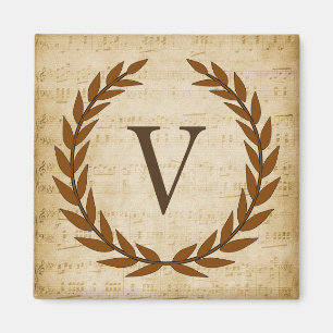 Imán Laurel Wreath Sheet Music Monograma Inicial V