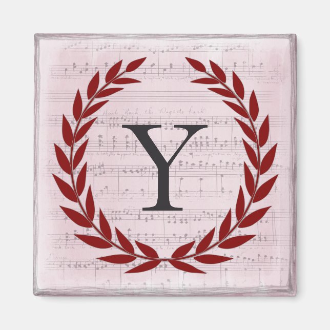 Imán Laurel Wreath Sheet Music Monograma inicial Y (Frente)