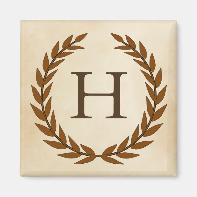 Imán Laurel Wreath sobre el monograma de pergamino inic (Frente)
