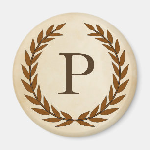 Imán Laurel Wreath sobre el monograma de pergamino P in