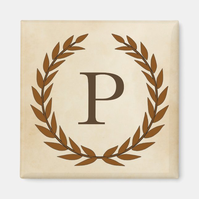 Imán Laurel Wreath sobre el monograma de pergamino P in (Frente)