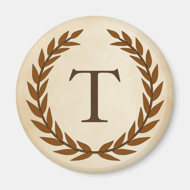 Imán Laurel Wreath sobre el Monograma inicial del perga (Frente)
