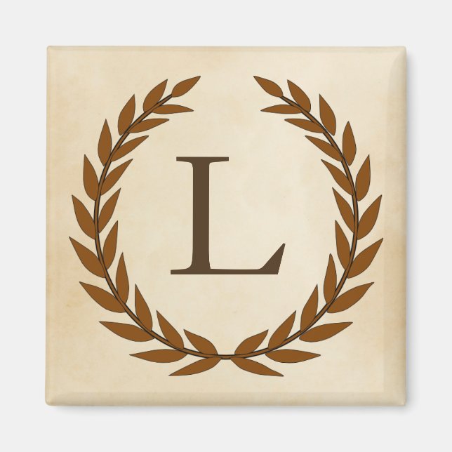 Imán Laurel Wreath sobre el pergamino Monograma inicial (Frente)