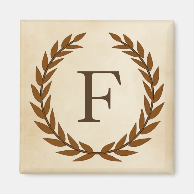 Imán Laurel Wreath sobre el pergamino Monograma inicial (Frente)