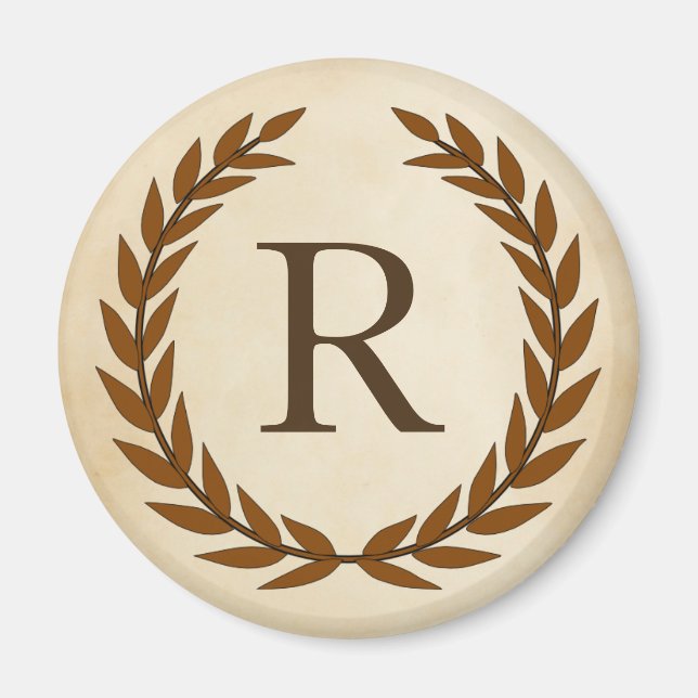Imán Laurel Wreath sobre el pergamino Monograma inicial (Frente)