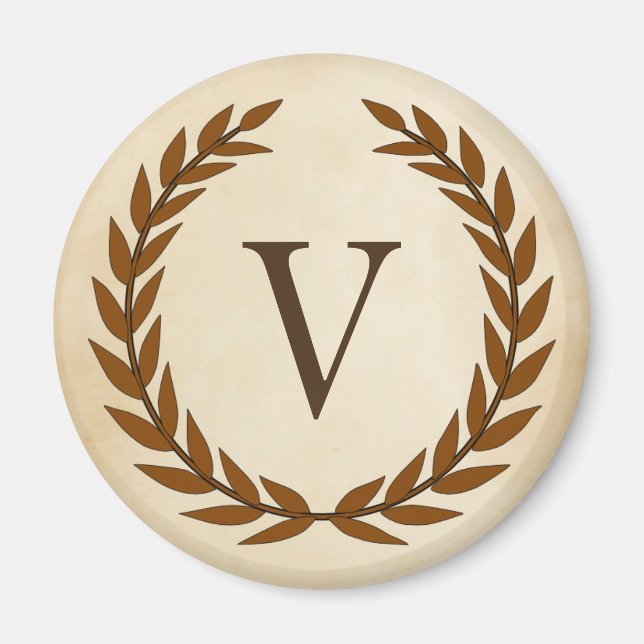 Imán Laurel Wreath sobre el pergamino Monograma inicial (Frente)