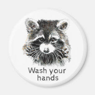 Imán Lavar las manos Raccoon Arte Animal