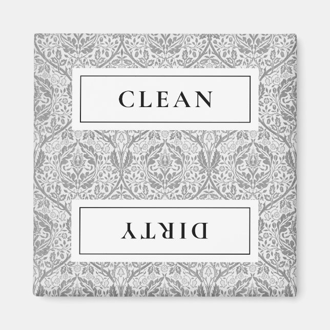 Imán Lavavajillas con flores grises LIMPIAS Y SUAVES (Frente)