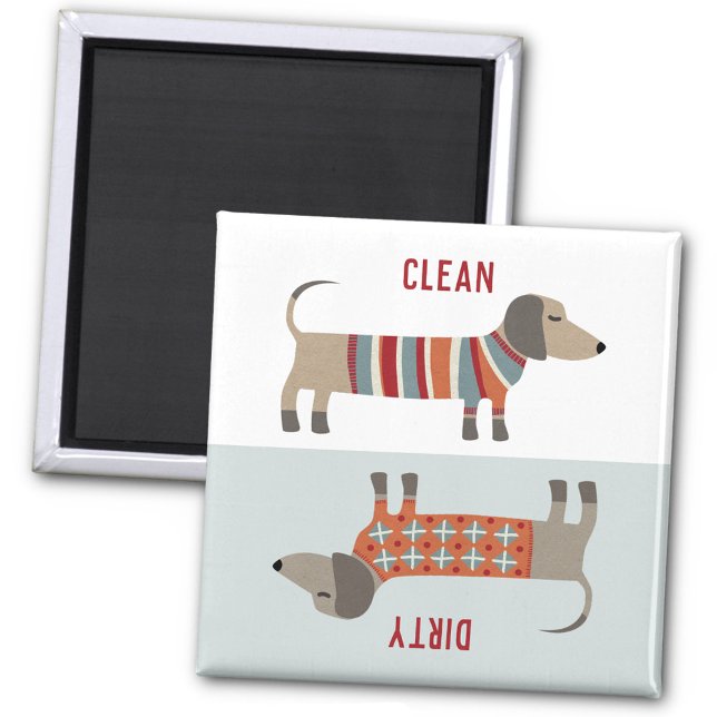 Imán Lavavajillas de perros Dachshund Sausage sucios li (Dirty or clean dishwasher magnet featuring two fun dachshund wiener sausage dogs)