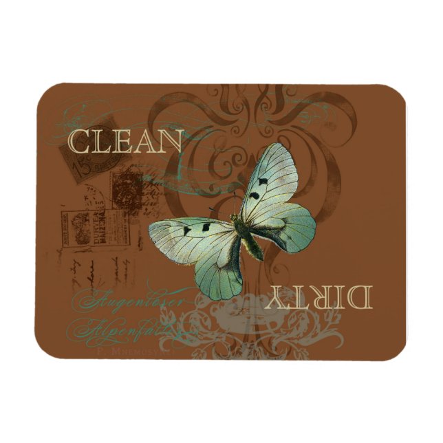Imán Lavavajillas sucias y limpias de mariposa botánica (Horizontal)