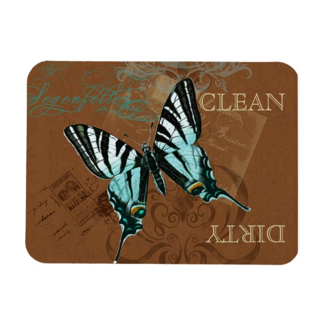 Imán Lavavajillas sucias y limpias de mariposa botánica (Horizontal)