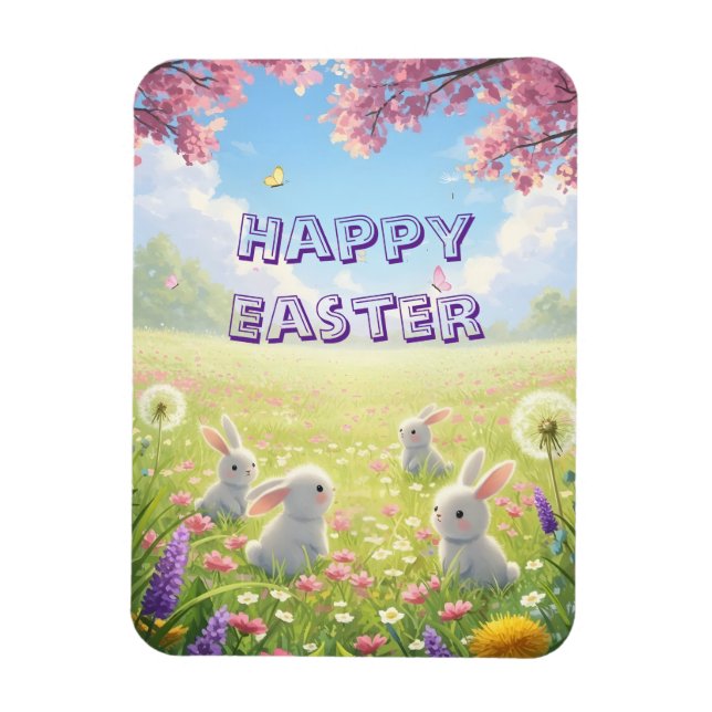 Imán Lavender Easter Cute White Bunny Floral Spring  (Vertical)