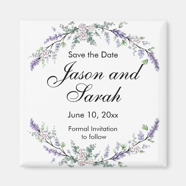 Imán Lavender eucalipto rosas blancas (Frente)