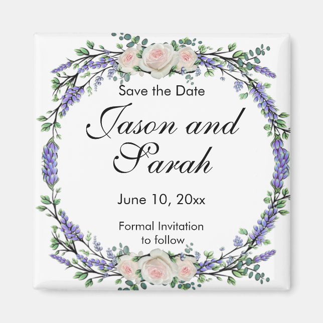 Imán Lavender eucalipto rosas blancas rosadas (Frente)