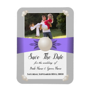 Imán Lavender & Gray Pearl Ribbon Photo Save the Date