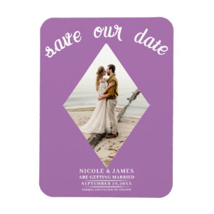 Imán Lavender Lilac Diamond Photo Wedding Save the Date