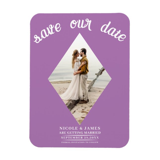 Imán Lavender Lilac Diamond Photo Wedding Save the Date (Vertical)