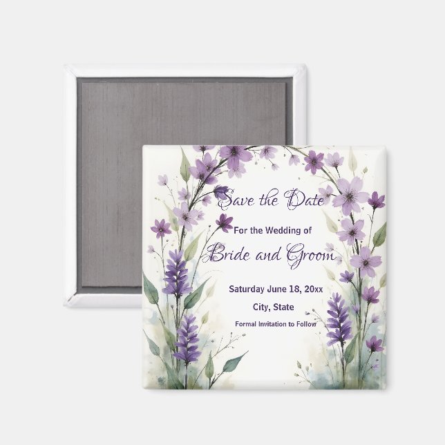 Imán Lavender & Lilac Floral Arch Save the Date (Anverso/Reverso)