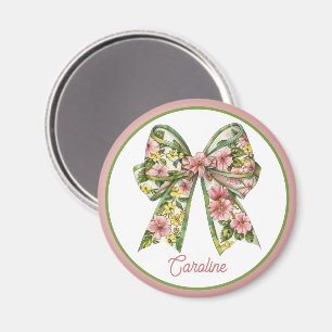 Imán Lazo Floral Rosa y Verde Preppy Personalizado