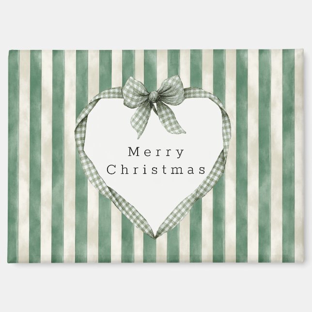 Imán Lazos de corazón de rayas verdes y crema de Navida (Anverso)