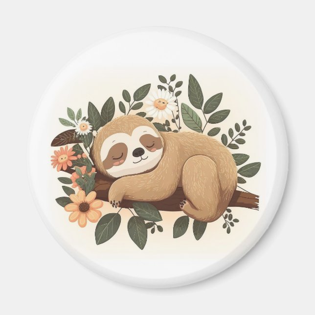 Imán Lazy sloth sleeping on a branch cartoon            (Frente)
