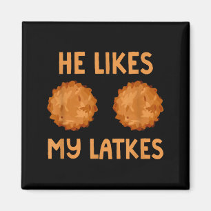 Imán Le gustan mis latkes Pareja de Hanukkah judía a ju