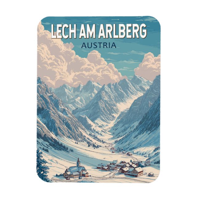 Imán Lech am Arlberg Austria Ilustracion Arte de Viajes (Vertical)