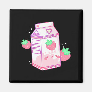 Imán Leche de fresa rosa suave Kawaii Retro japonés