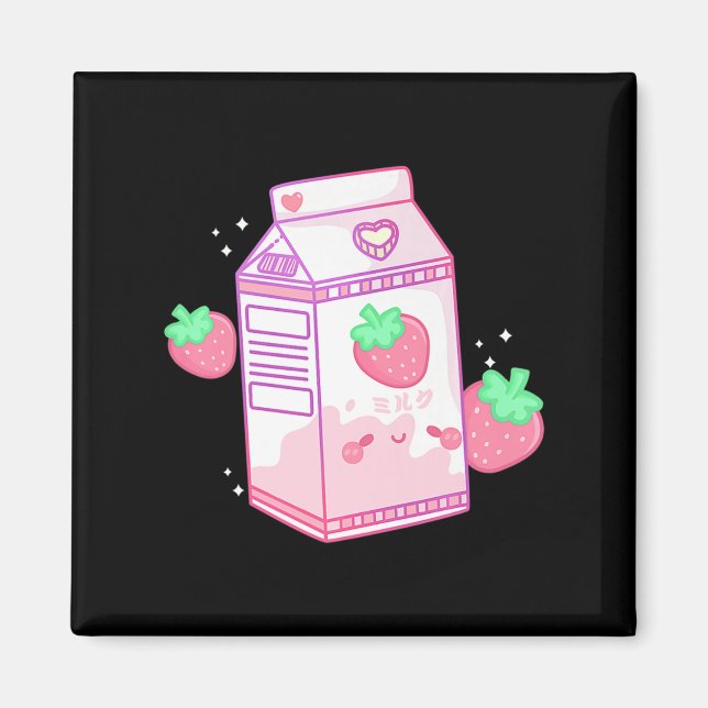 Imán Leche de fresa rosa suave Kawaii Retro japonés (Frente)