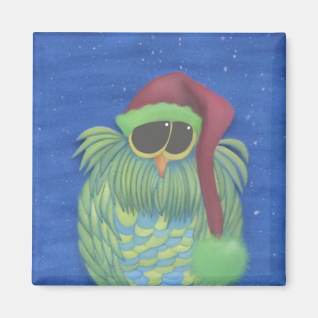 Imán Lechuza Adorable con Santa Hat (Frente)