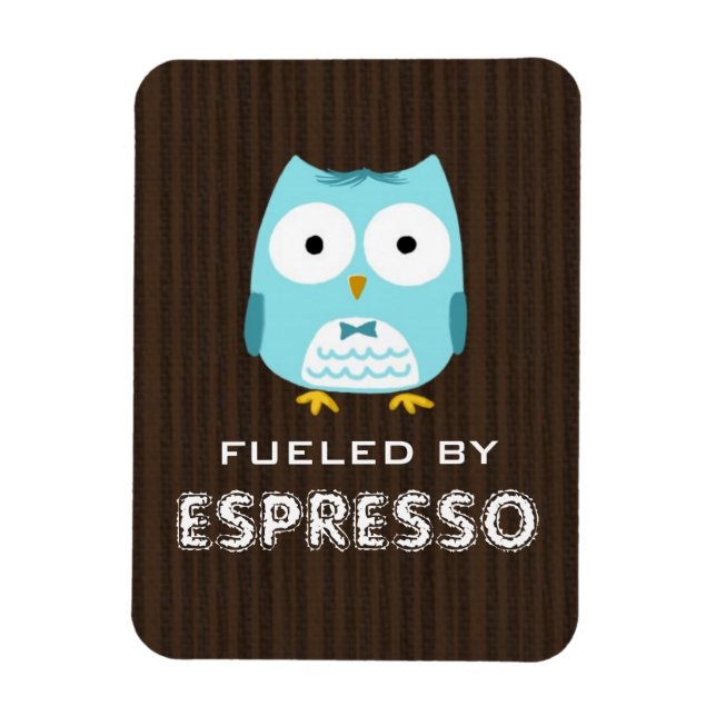 Imán Lechuza azul alimentada por el espresso (texto de  (Vertical)