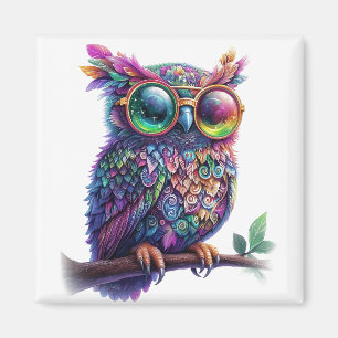 Imán Lechuza colorida vibrante con diseño de lentes vib