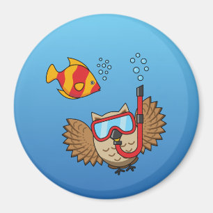 Imán Lechuza con máscara de buceo y pescado tropical