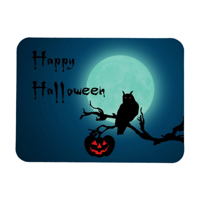 Imán Lechuza de calabaza nocturna de Halloween (Horizontal)