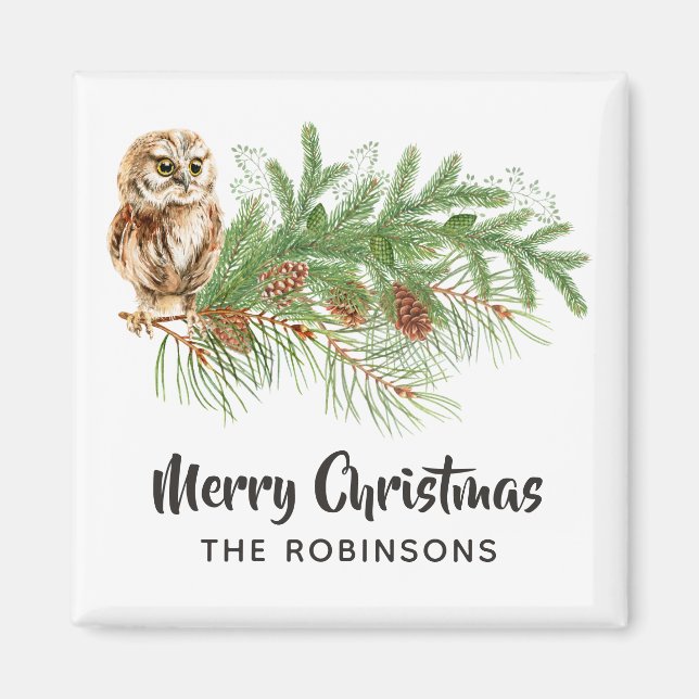 Imán Lechuza de Navidades de acuarela (Frente)