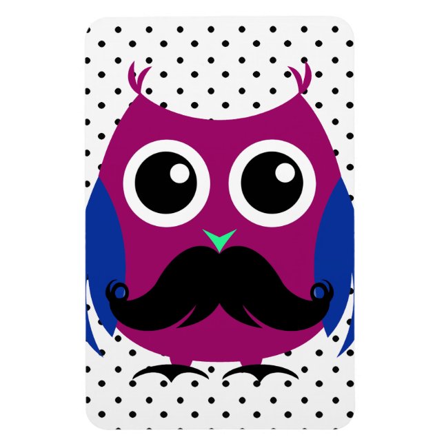 Imán Lechuza divertida retro con bigote de manillar (Vertical)