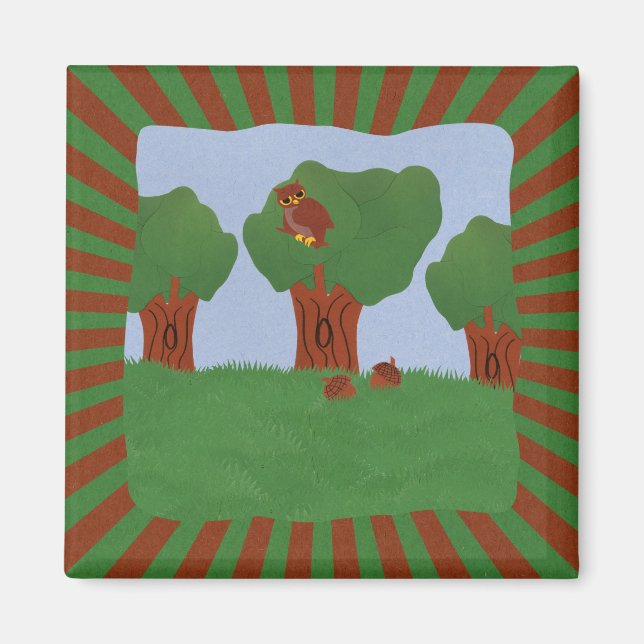 Imán Lechuza en el diseño del arbusto de roble (Frente)