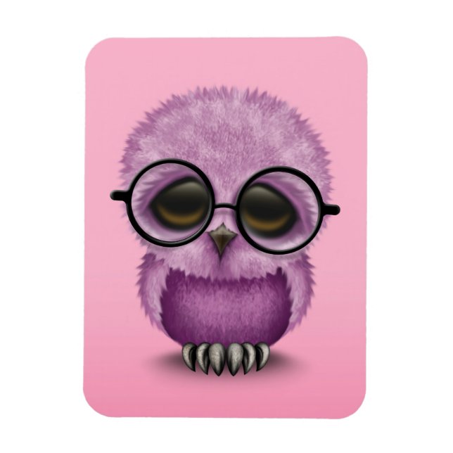 Imán Lechuza morada corta con gafas rosadas (Vertical)