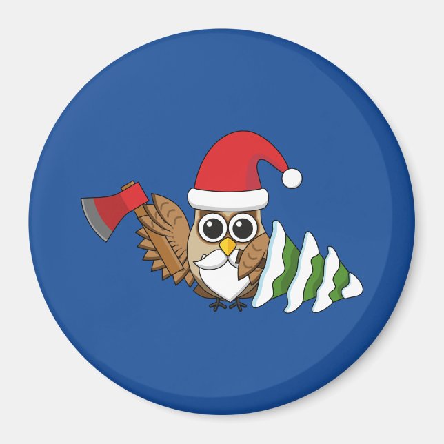 Imán Lechuza navidad con hacha y pino nevado (Frente)