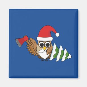 Imán Lechuza navidad con hacha y pino nevado