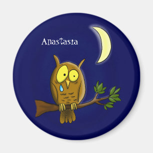 Imán Lechuza triste con lágrimas y luna le echa de meno