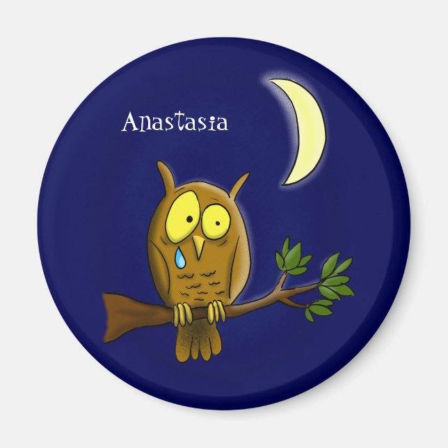 Imán Lechuza triste con lágrimas y luna le echa de meno (Frente)
