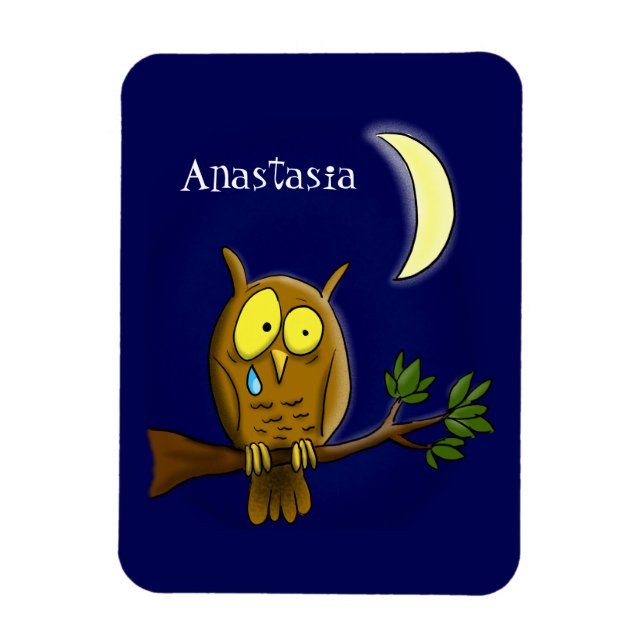 Imán Lechuza triste con lágrimas y luna le echa de meno (Vertical)