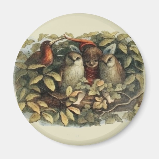 Imán Lechuzas y hadas de elfo Ilustracion rico en natur (Frente)