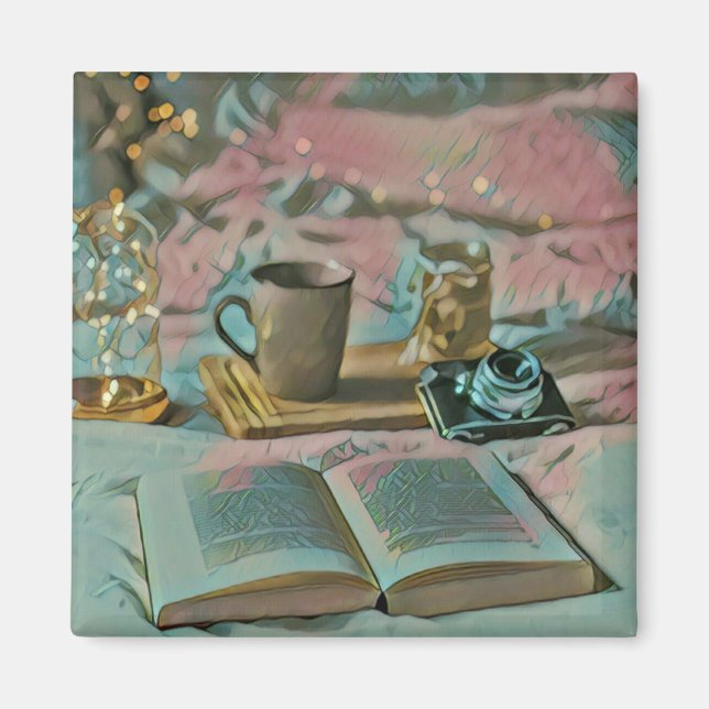 Imán Leer libros, beber café (Frente)